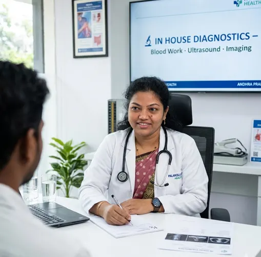 Dr. B. Manasa treating a patient at Brundavan Hospitals Palakollu