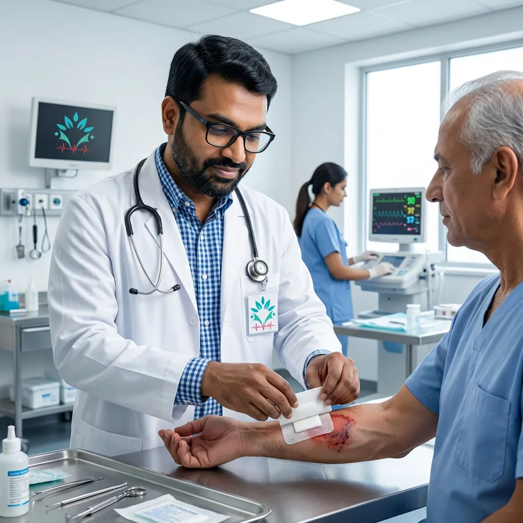 doctor treating burn wound in modern hospital